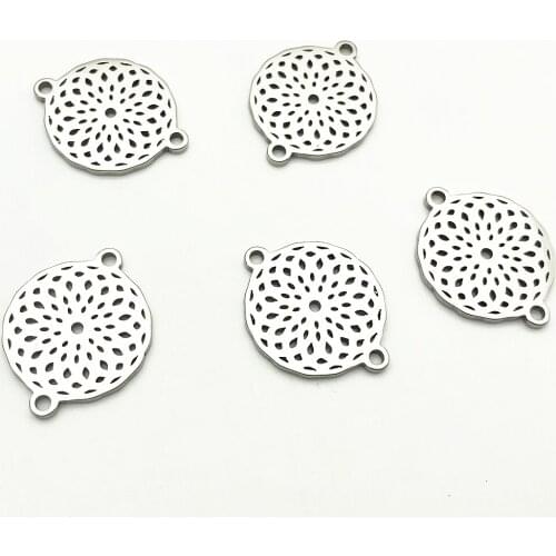 Big Flowr Charm 5pcs Fillgree Big Connector Stainless Steel Fit Bracelet Connectors Jewelry Handmade Diy Jewelry Make