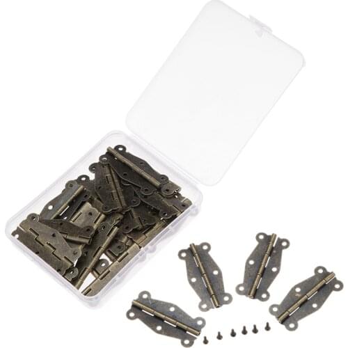 60Pcs 50*25mm Iron Jewelry Wood Boxes Cabinet Door Furniture Hinges Set Mini Decorative Hinge with Storage Box & 360Pcs Screws