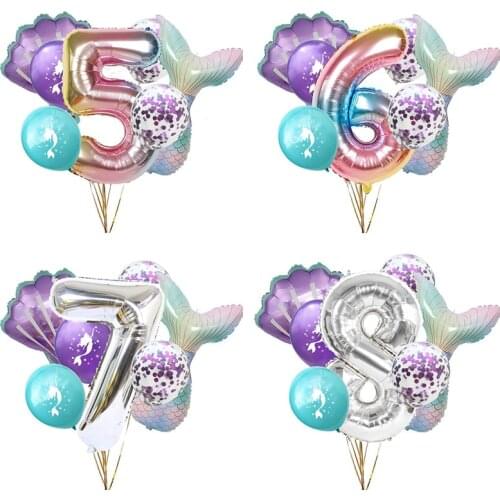 7pcs/lot Mermaid Party Balloons Foil Balloon 32inch Number Kids Birthday Party Decorations Baby Shower Decor Helium Globos
