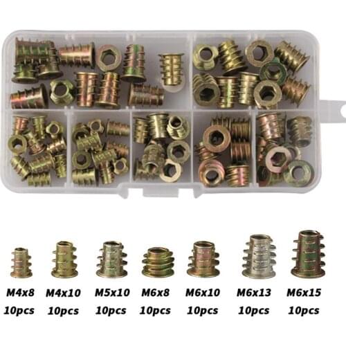 70Pcs Zinc Alloy M4/M5/M6 Thread For Wood Insert Nut Flanged Hex Drive Head Furniture Nuts Assortment Kit