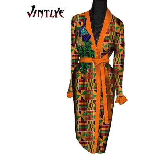 Robe Africaine Femme African Long Robes for Women Dashiki Print Long Coat with Belt Lady Nightgown Nigerian Clothes WY435