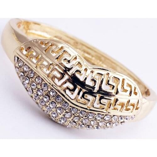 Full rhinestones heart shape bracelet Moroccan bridal jewelry golden side opened bangles new arrive bracelet