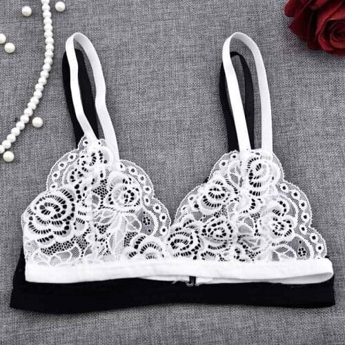 Hot Girls Lace Bra Sexy Embroidery Floral See Through Bra Women Underwear White Black Bralette Wireless Seamless Bra wokeayer