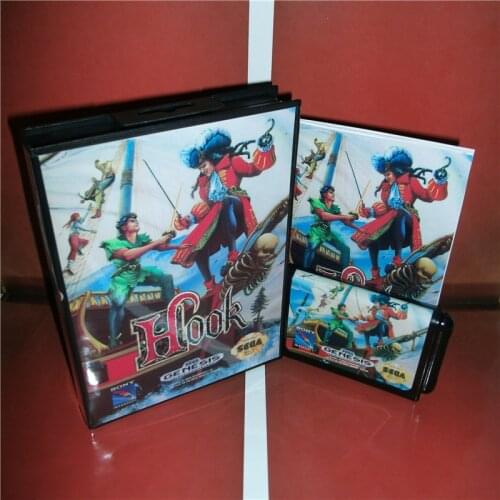 Hook US Cover with Box and Manual For Sega Megadrive Genesis Video Game Console 16 bit MD card