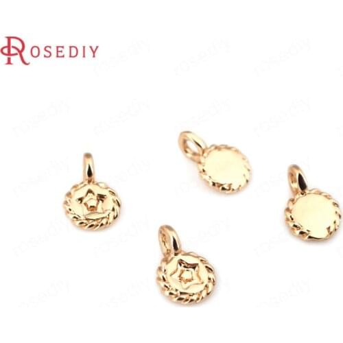 D246)10 pieces 4.5x7mm 24K Champagne Gold Color Plated Brass Small Round Star Charms High Quality Diy Jewelry Accessories