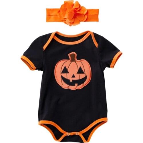 Halloween Childrens Wear Baby Siamese Climbing Suit Short Sleeve Cartoon Triangle Hare Baby Two-Piece Cotton Headband Romper