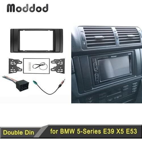 Double Din Fascia for BMW series 5 E53 E39 Stereo Panel Radio DVD Frame With Wiring Harness Antenna Aerial Trim Kit