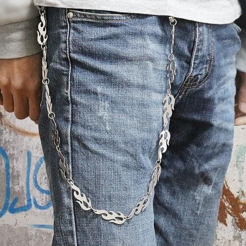 Harajuku Streetwear Flame Waist Chain Metal Trousers Keychain Punk Hip Hop Thorns Pants Chain Belt for Women Men Jewelry
