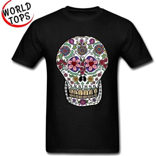 Art Design PP Flower Skull T Shirt For Adult Day Of The Dead Skull Gothic Style Punk Music Tshirt Mens Summer Popular Tops Tees