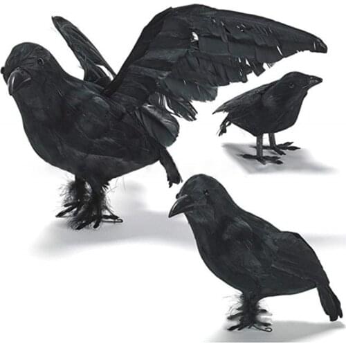 Simulation Realistic Black Feather Crow Artificial Bird Raven Halloween Decor K0AB