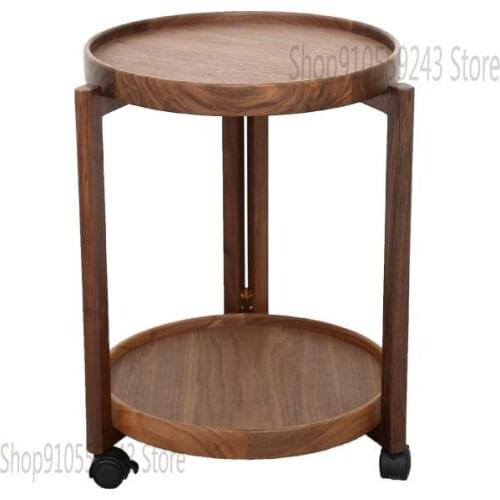 Customized Removable Small Coffee Table Designer Nanyang Walnut Living Room Sofa Side Table Simple Double Round Small Corner Tab
