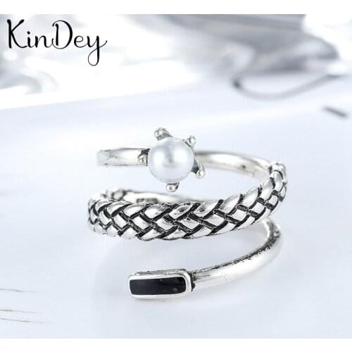 Kindey Bohemian Silver Color Imitation Pearl Layer Rings For Women Engagement Rings Girls Party Gifts Anillos 2020