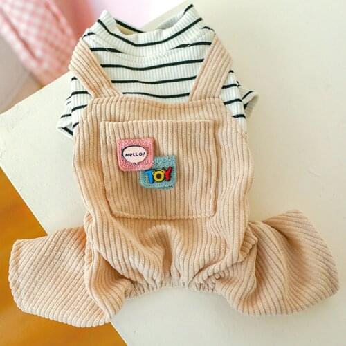 Pet Dog Clothes Cat Dog Jumpsuit Strips Tshirt Corduroy Pants Dog Jumpsuit Coat Autumn Pajamas Overalls For Small Medium Dogs XL