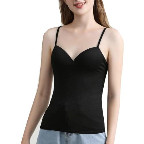 Korean Slim-up Tops Shirts For Women Fashion Sling Sleeveless V-Neck Vest With Chest Pad Bottoming Tops Camiseta Mujer 2021