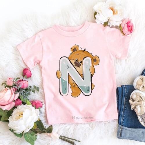 Bear and Letter Cartoon Print Birthday Party Costume Kawaii Girls Pink T-shirt Kids Summer Tops Harajuku Girls T Shirt Camisole
