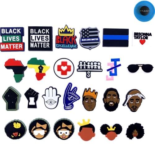 1PCS Hot Selling Black Lives Matter Icon Shoes Charms Croc JIBZ Decoration Wristband Slipper Accessories Duckles For Kids Gifts