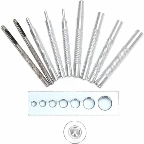 11pcs Snap Rivet Fastener Buttons Install Tool Kit for DIY Leather Crafts Hand Punch Hole Clothing Grommet Sewing Set