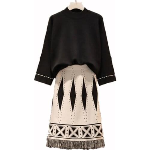 2020 new spring autumn large size womens slimming age-reducing sweater dress two-piece loose loose dress A544