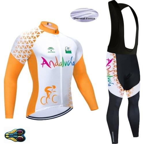 Orange Andalucia Cycling Team JERSEY Winter Sportswear Bike Pants Men Ropa Ciclismo Thermal Fleece Bicycling Maillot Culotte