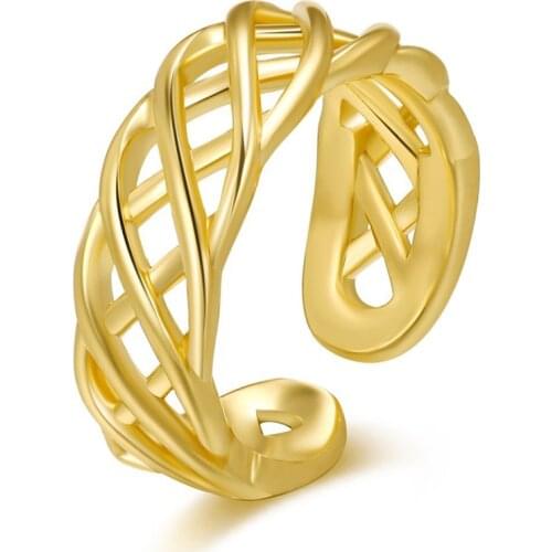 Open Geometric Hollow Ring Gridding Anel Masculino Creative Hollow Twist Woven Gold Rings Women Adjustable Size Free Shipping