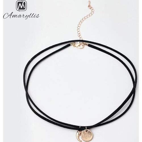Amaiyllis Simple Alloy Moon Disc Pendant Choker Necklace For Women Vintage Crescent Coin Dangle Choker Collar New Clavicle Chain