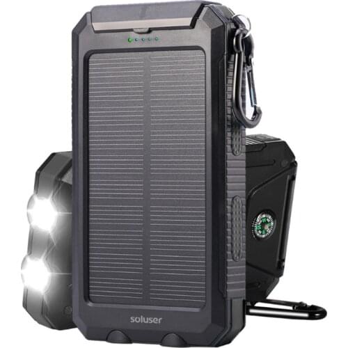 10000mAh Mobile power accessories Waterproof portable Power Flashlight Mobile Battery Charging Phone Pover Bank Solar