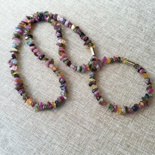 JoursNeige Natural Tourmaline Stone Jewelry Sets Gravel Beads Necklace With Shape Beads Bracelet Multi Color for Women Jewelry