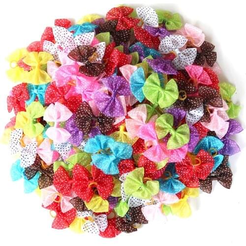 50pcs dog topknot bows pet hair Rubber bands Patterns Large Bowknot Style dog hair accessories pet grooming products