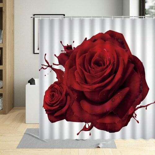 Romantic Red Rose Flowers Bathroom Decor Valentines Day Waterproof Shower Curtain Polyester Fabric Wall Decoration Curtains