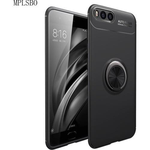 MPLSBO Luxury Magnetic Ring Stand Case for Xiaomi Mi 6 6X Silicone Case for Mi 6X Mi6 Case for xiaomi mi6 Full Cover Case Black
