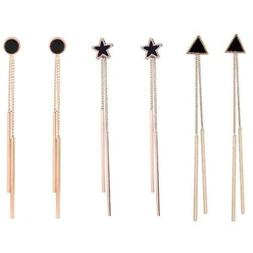 Korean Temperament Fashion Long Hanging Tassel Triangle Round Five-pointed Star Cold Wind Earrings Wild Earrings