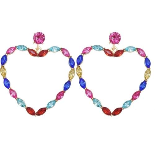 Romantic Big Hollow Heart Drop Earrings for Women Bridal Colorful Crysyal Rhinestone Dangle Earring Wedding Party Jewelry Gift