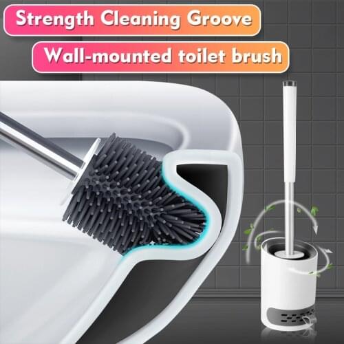 TPR Silicone Head Toilet Brush Quick Draining Clean Tool Wall-Mount Or Floor-Standing Cleaning Brush Bathroom Accessories