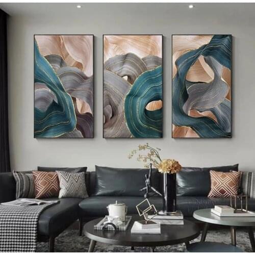 Nordic Canvas Painting Modern Abstract Luxury Ribbon Posters Prints Wall Pictures for Living Room Bedroom Decor Gold Art Poster
