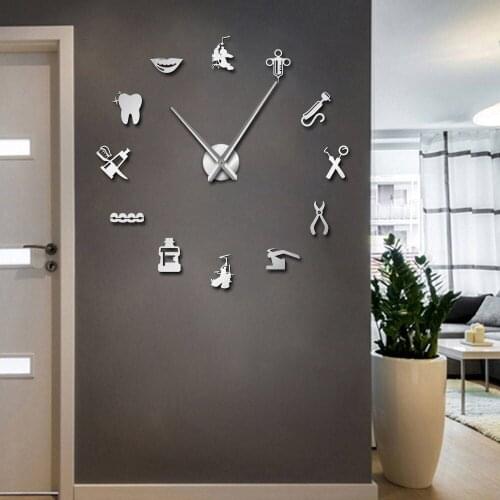 Dentist Tools Frameless 3D Wall Clock Dental Practitioners Clinic Stomatological Hospital Orthodontics Room Art Decor Clock