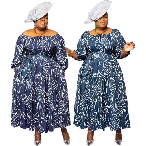 Plus Size Loose Dress Women 4XL 3XL Boho Printed Vintage Elegant Party Sexy Off The Shoulder Dresses Festival Vestido Clothing