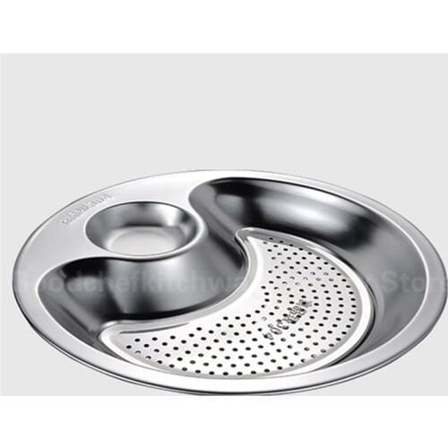 Thick Stainless Steel Vinegar Dish Dumpling Plate Drain Double Tray Fruit Tray Serving Platter Serving Dish dinner plates