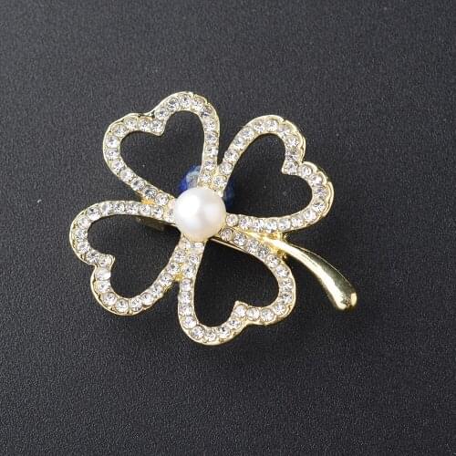 High Quality Vintage Gold Brooch Pins Crystal With White Pearl Flower Brooch