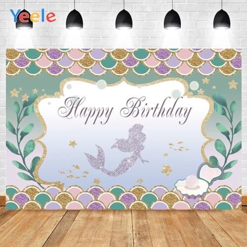 Yeele Photocall for Baby Mermaid Party Gilltter Photographic Backdrops Customize Photography Backgrounds Vinyl Photo Shoot Props
