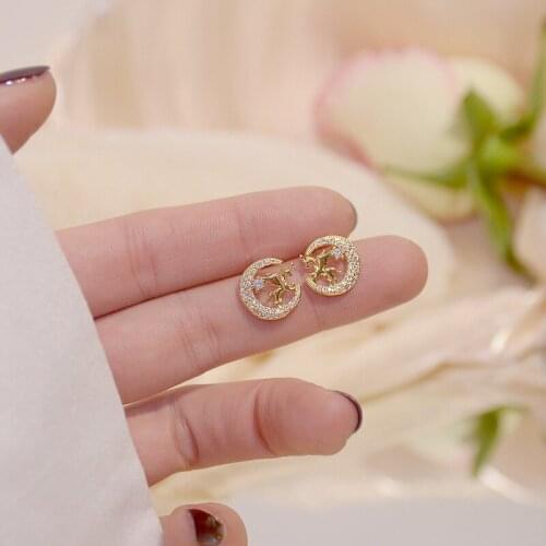 2021 New Fashion Unicorn Moon Earrings For Women Statement Rhinestone Copper Zircon Temperament Design Girl Stud Earring Jewelry