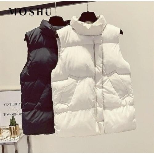 Women Winter Parkas Sleeveless Vest Jacket Female Warm Padded Button Up Gilets Ladies Body Warmer Black Waistcoat Casual Outwear