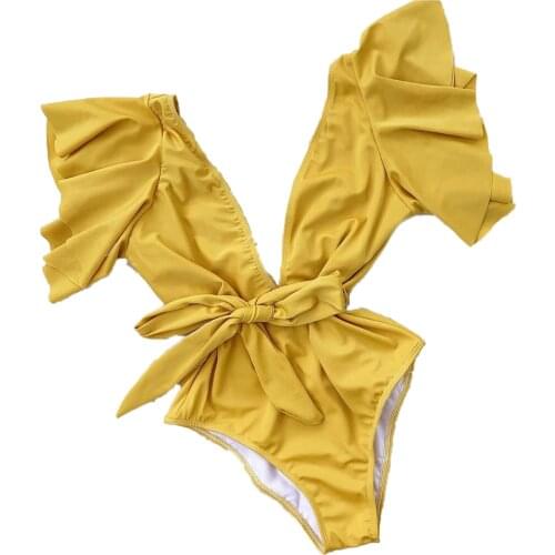 AA Women One Piece Swimsuit Ruffle Deep V Neck Floral Monokini Swimsuit Bathing Suit Ladies Bikini One Piece Swimwear Biquini