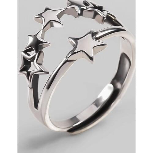 Ckysee Geometric 925 Sterling Silver Rings Women Cute Star Shape Hollow Double Layers Ring Anniversary Wedding Band Girl Gift