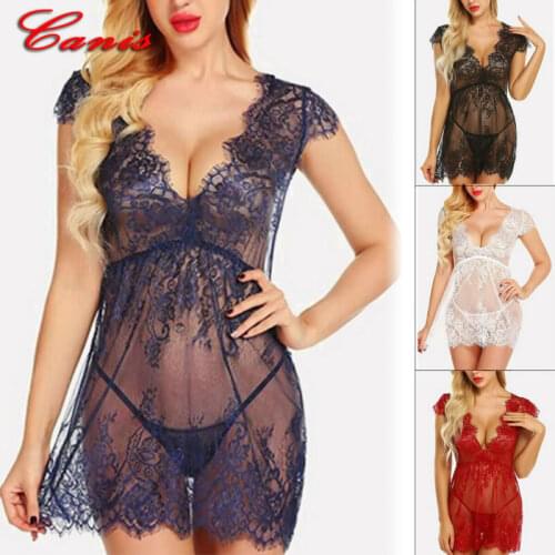 US Womens Sexy Lingerie Lace Dress Underwear Sleepwear+G-string Nightwear Set