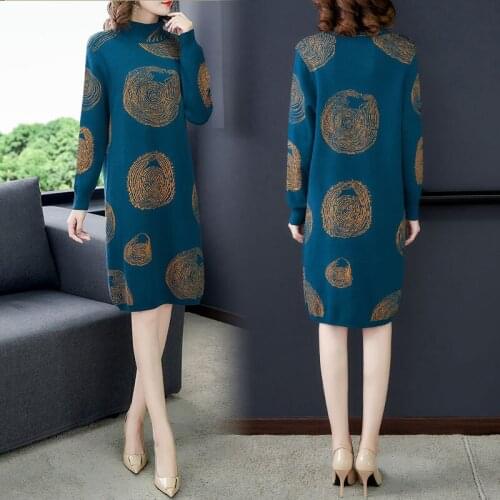 2019 Fall Fashion Women Turtleneck Knit Dress Autumns Loose Sweater Dresses For Winter Elegant Knitted Sweaters Dresses OS182