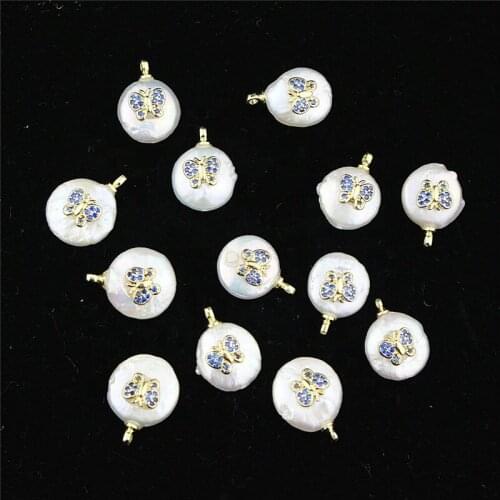 10-20mm 10pcs/lot Fashion colorful butterfly pearl charm, exquisite cz pendant, natural irregular freshwater pearl jewelry