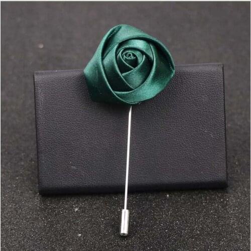 10Pcs Best Man Groom Boutonniere Dark Green Silk Satin Rose Flower buttonhole Wedding Party Prom Man Suit Corsage Pin Brooch