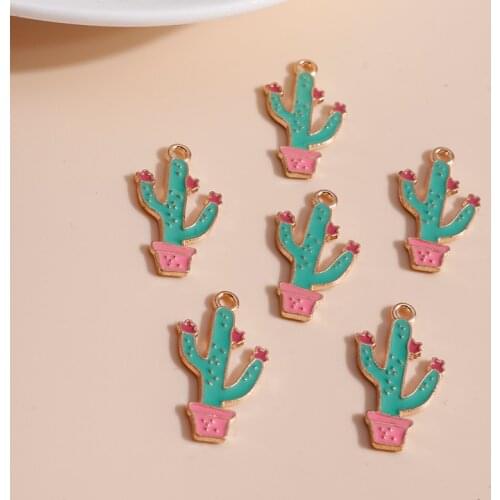 10pcs/lot 15*27mm Cute Enamel Cactus Charms for Jewelry Making DIY Desert Plants Charms Necklaces Pendants Bracelets Accessories