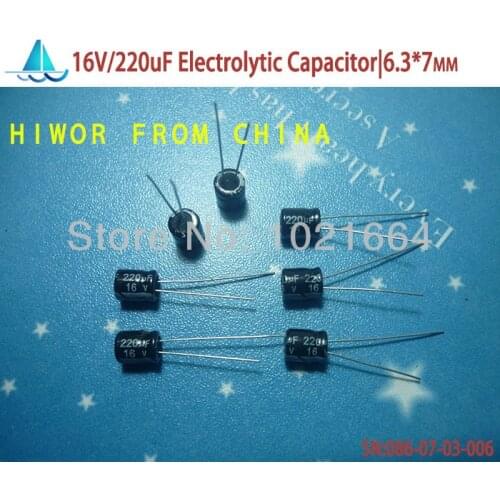 100pcs/lot)(Electrolytic Capacitors|16V) 220uf 16V Electrolytic Capacitor, size: 6.3mm*7mm