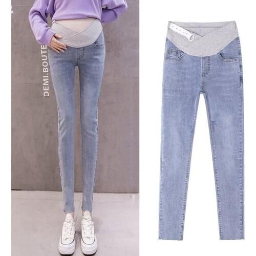 2021 High Elastic Waist Maternity Jeans for Pregnant Women Pregnancy Clothing Denim Pants Mother Clothes Pregnant Trousers